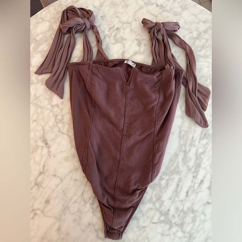 Free People Mauve Tie-Strap Bodysuit